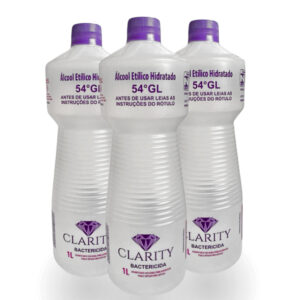 Álcool Liquído 1L Bactericida 54 GL Clarity Care com 12 unidades